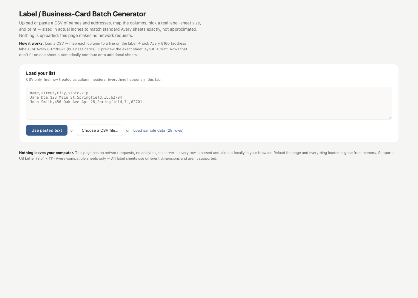 Label / Business-Card Batch Generator