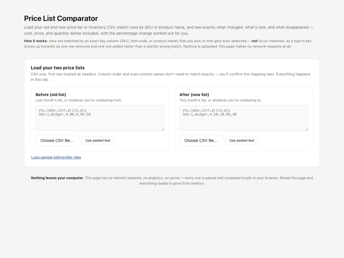 Price List Comparator