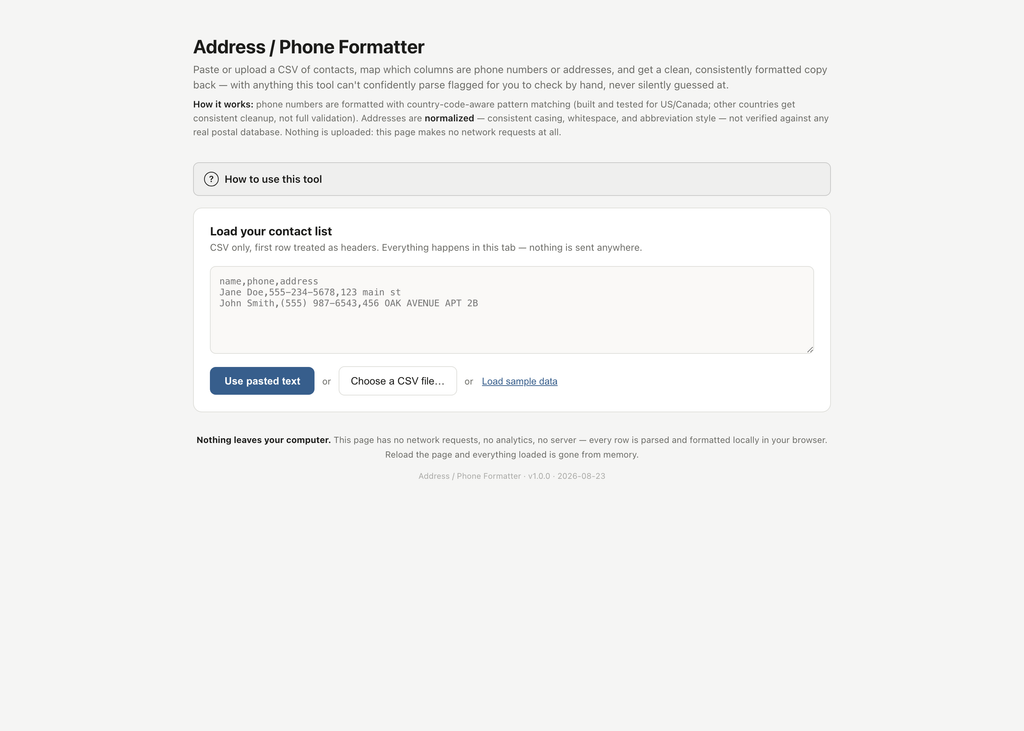 Address - Phone Formatter