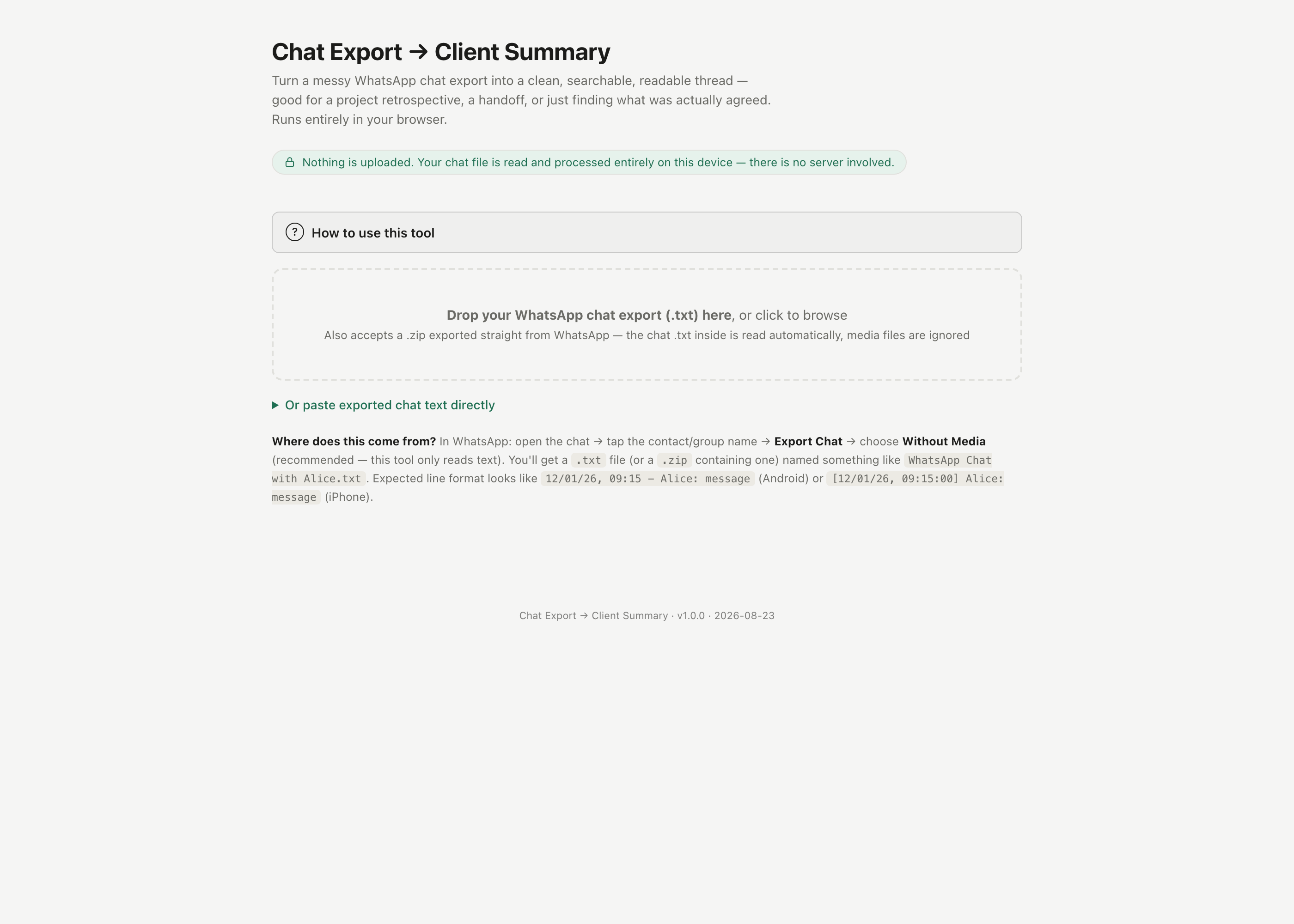 Chat Export → Client Summary