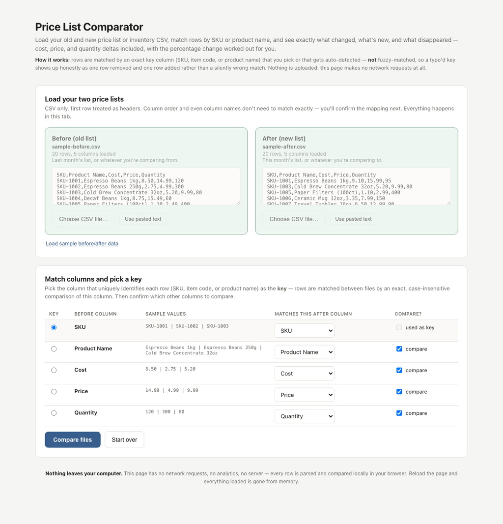 Price List Comparator