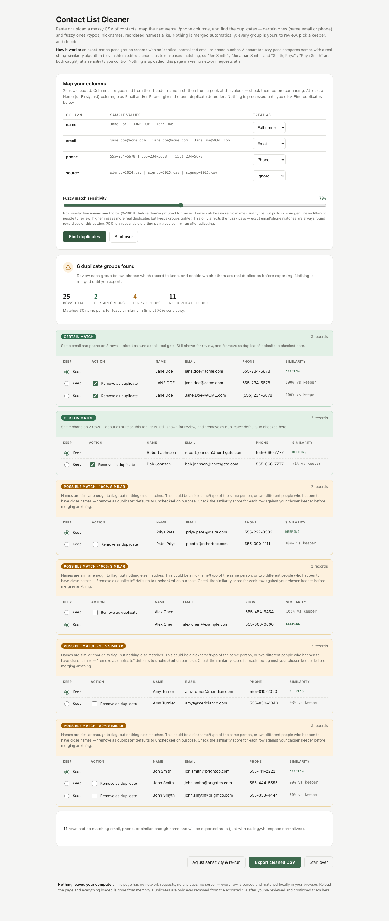 Contact List Cleaner