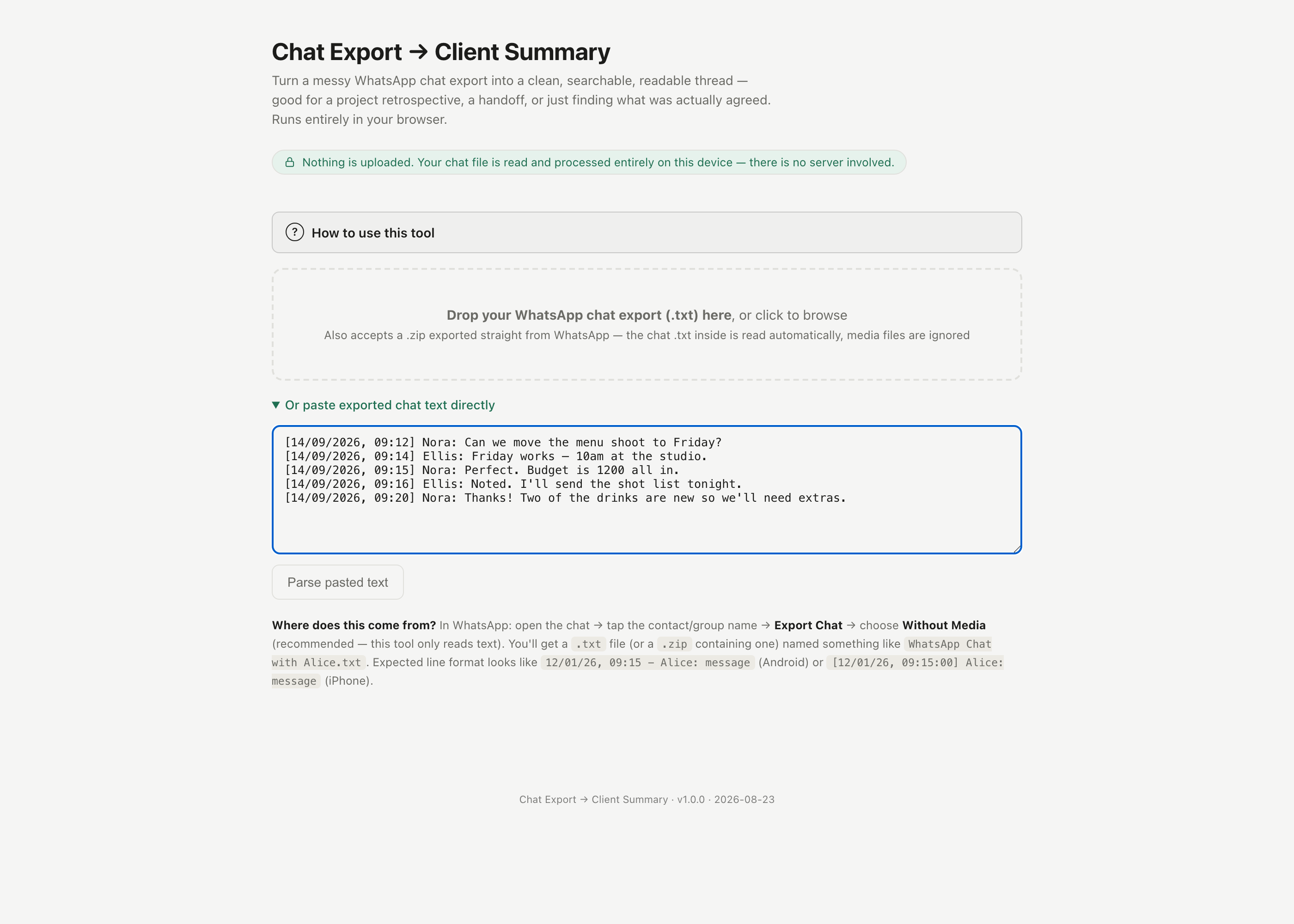 Chat Export → Client Summary