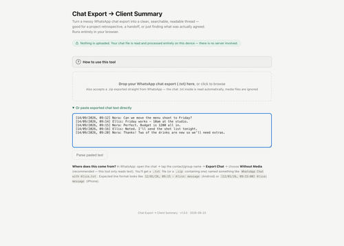 Chat Export → Client Summary