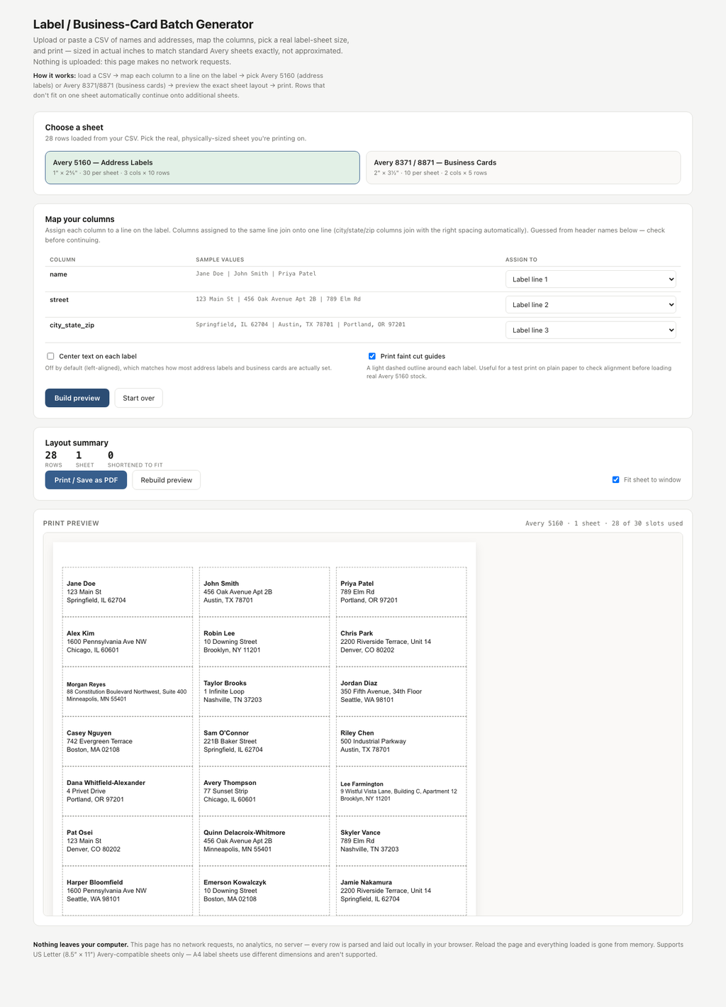 Label / Business-Card Batch Generator