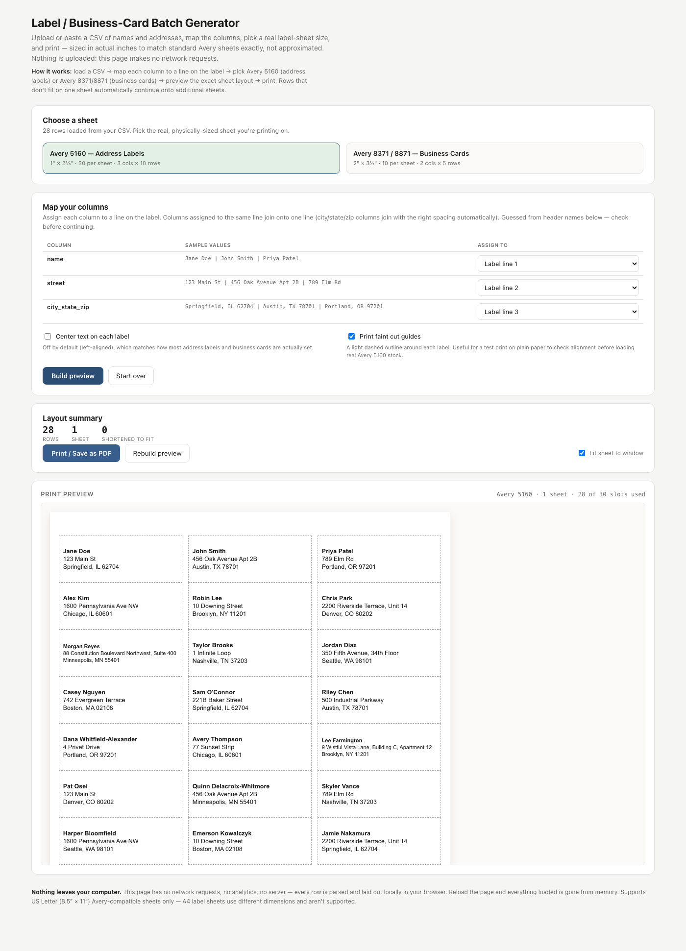 Label / Business-Card Batch Generator