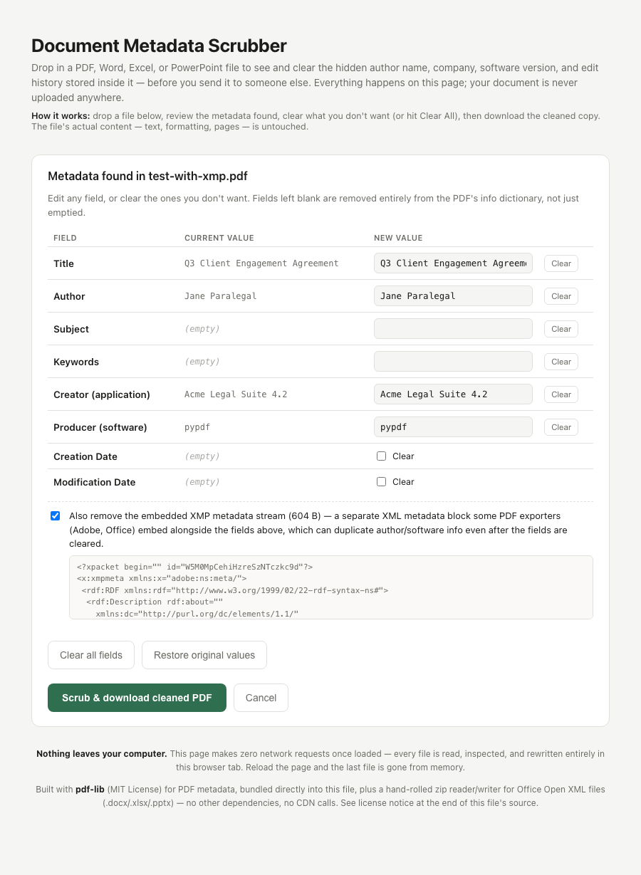 Document Metadata Scrubber