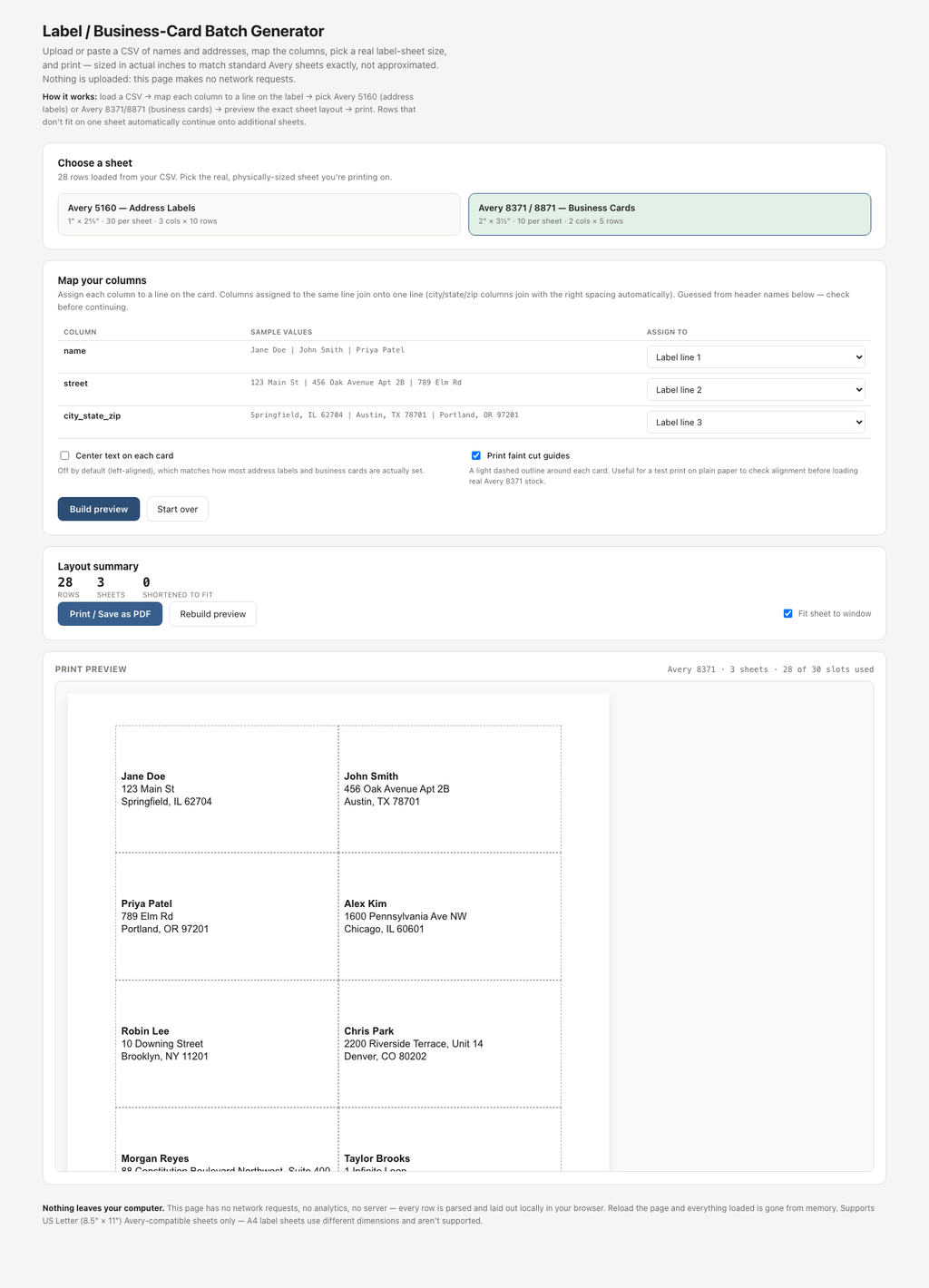 Label / Business-Card Batch Generator