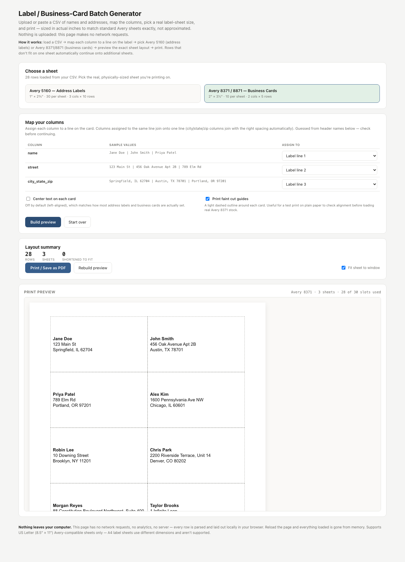 Label / Business-Card Batch Generator
