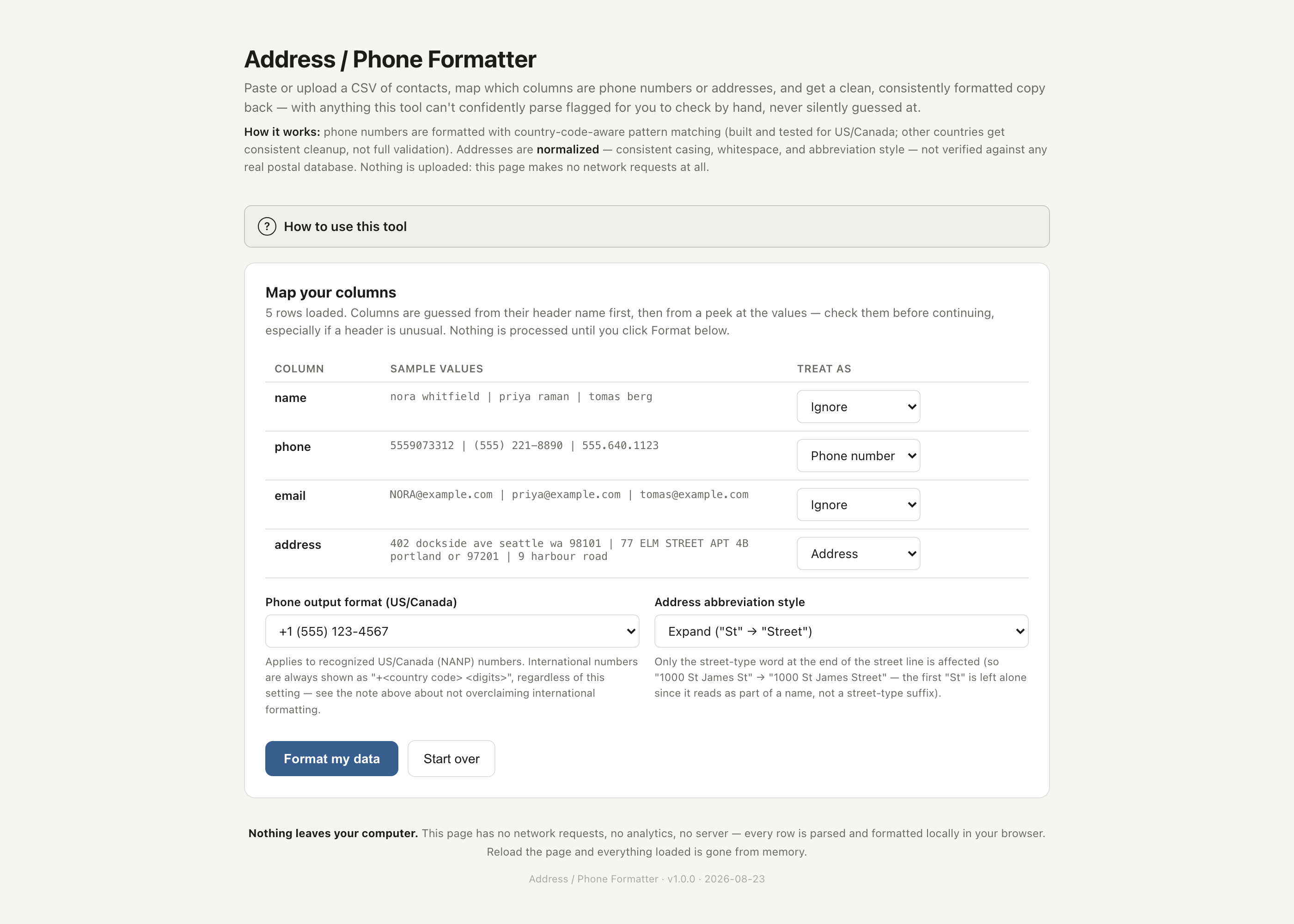 Address - Phone Formatter