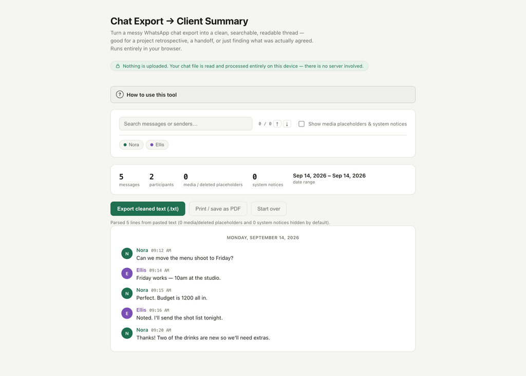 Chat Export → Client Summary