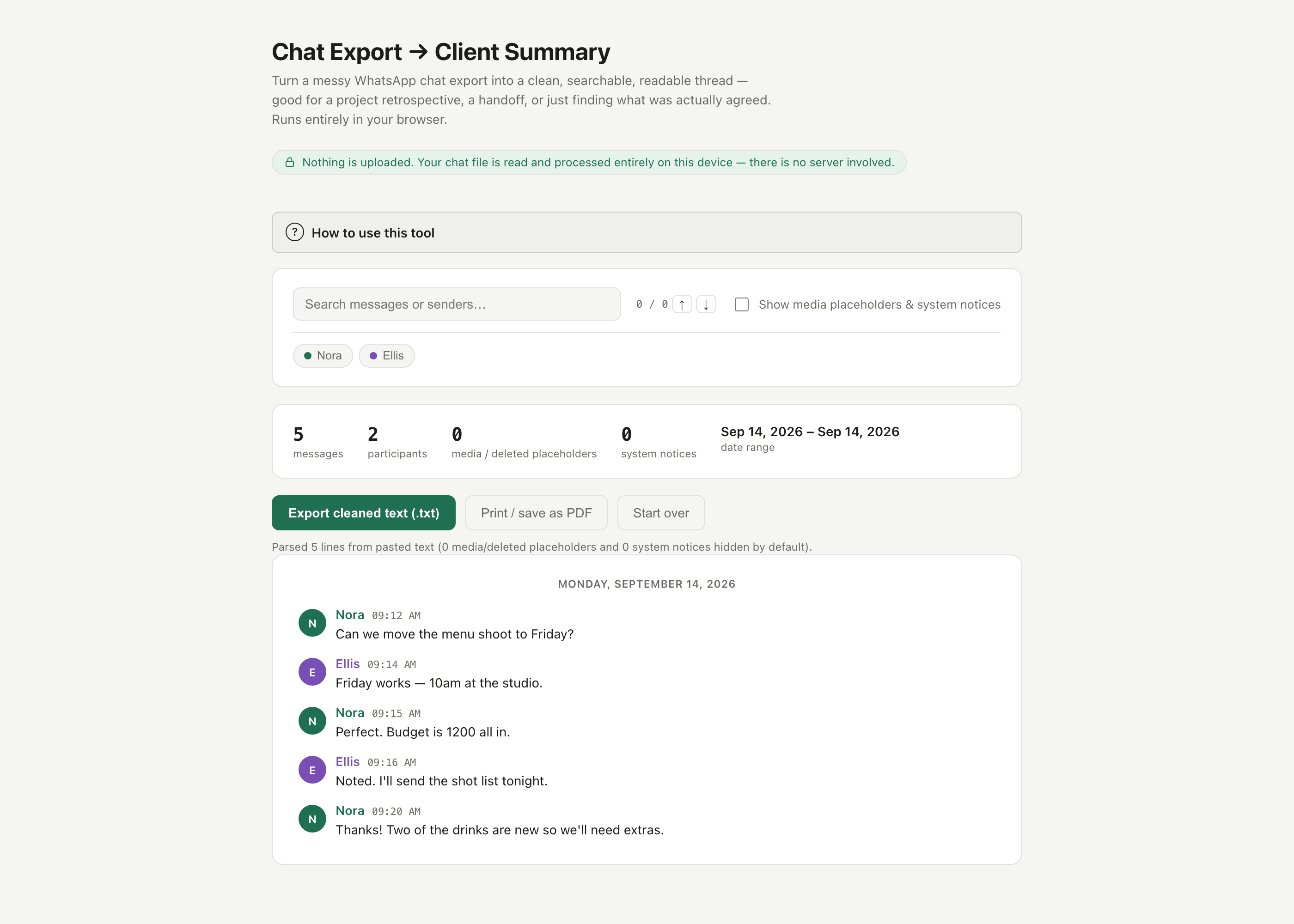 Chat Export → Client Summary