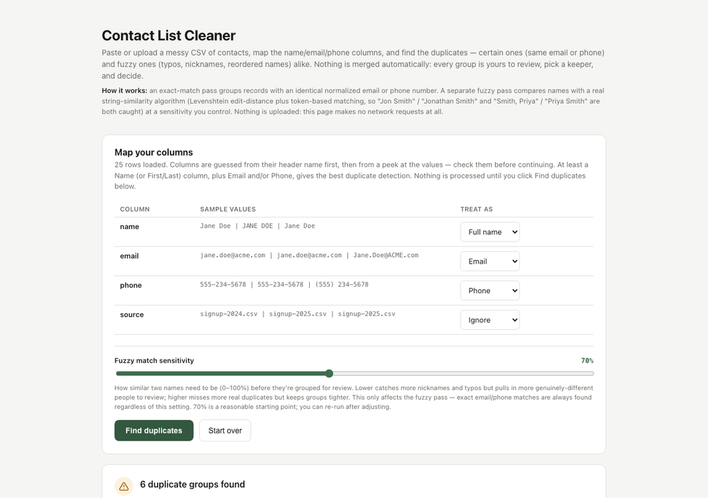 Contact List Cleaner