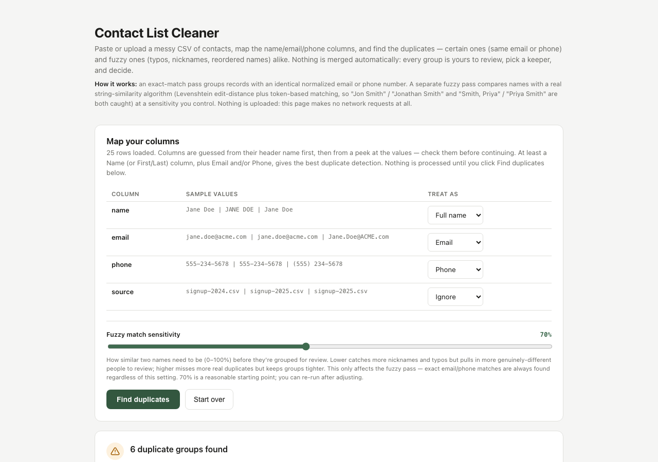 Contact List Cleaner