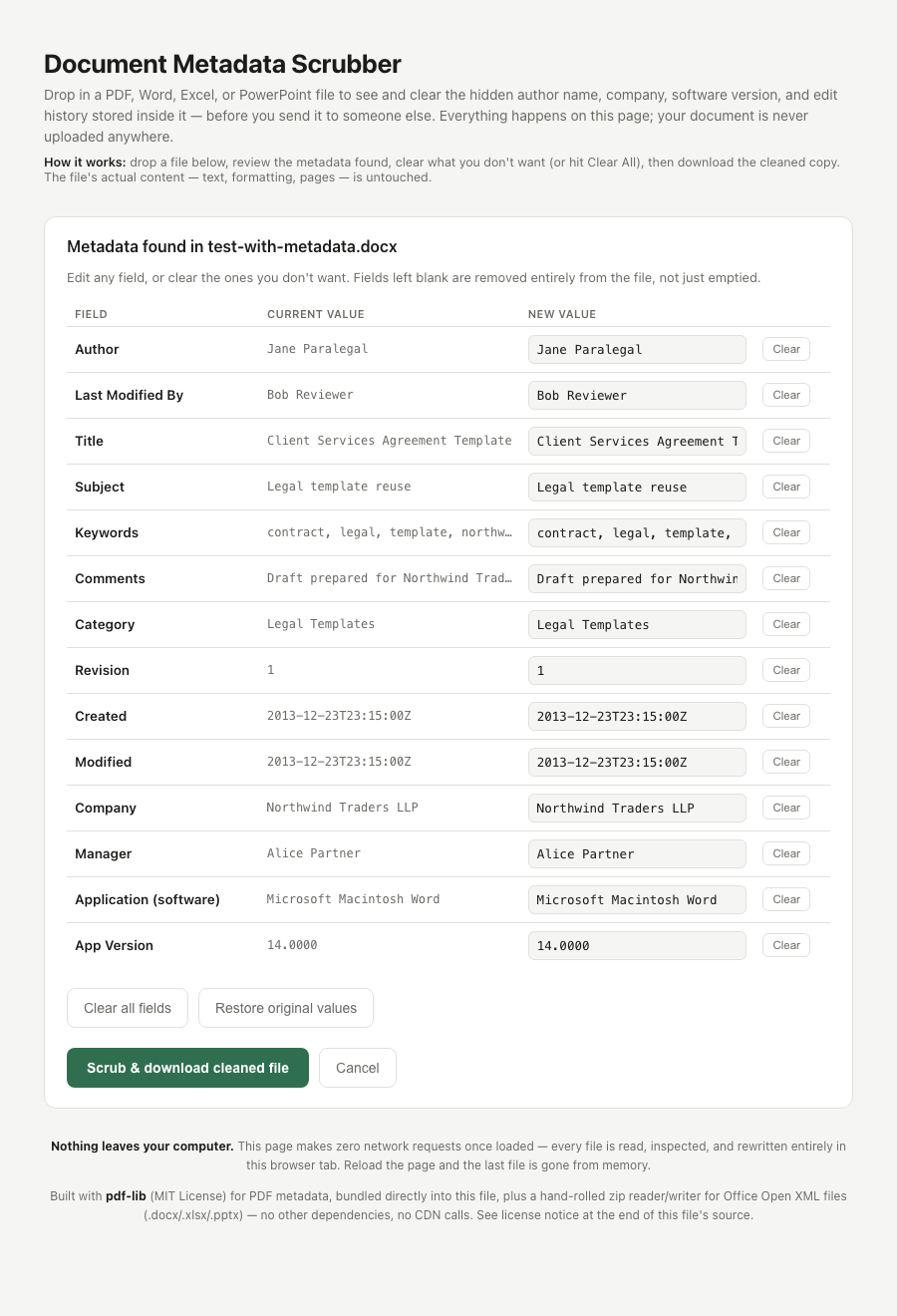 Document Metadata Scrubber
