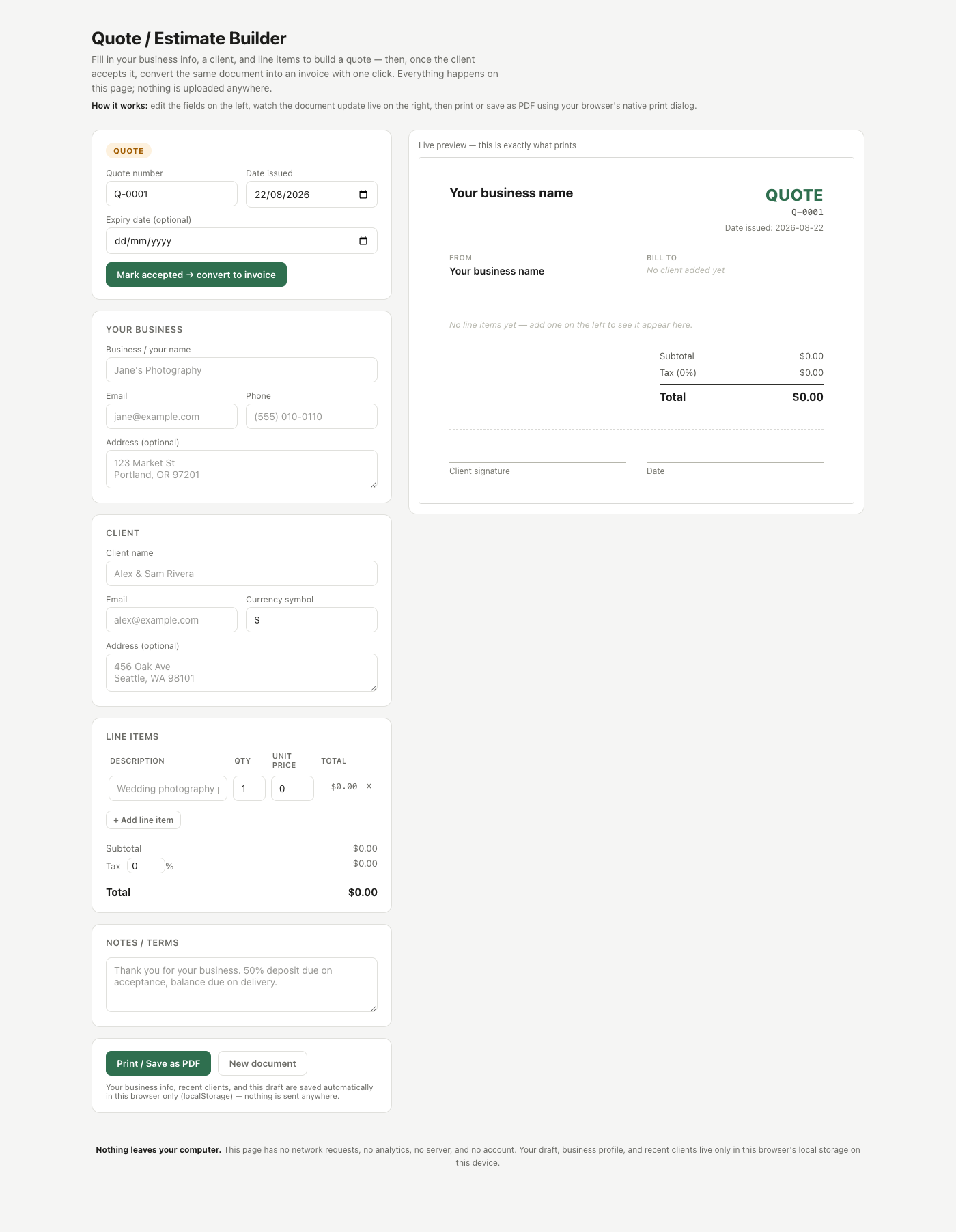 Quote / Estimate Builder