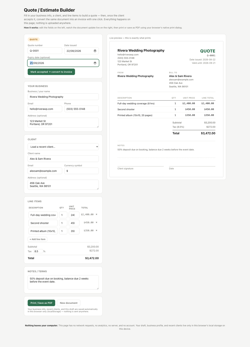 Quote / Estimate Builder