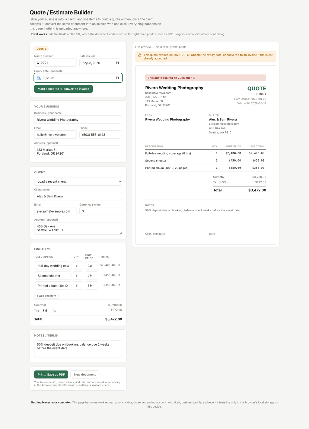 Quote / Estimate Builder