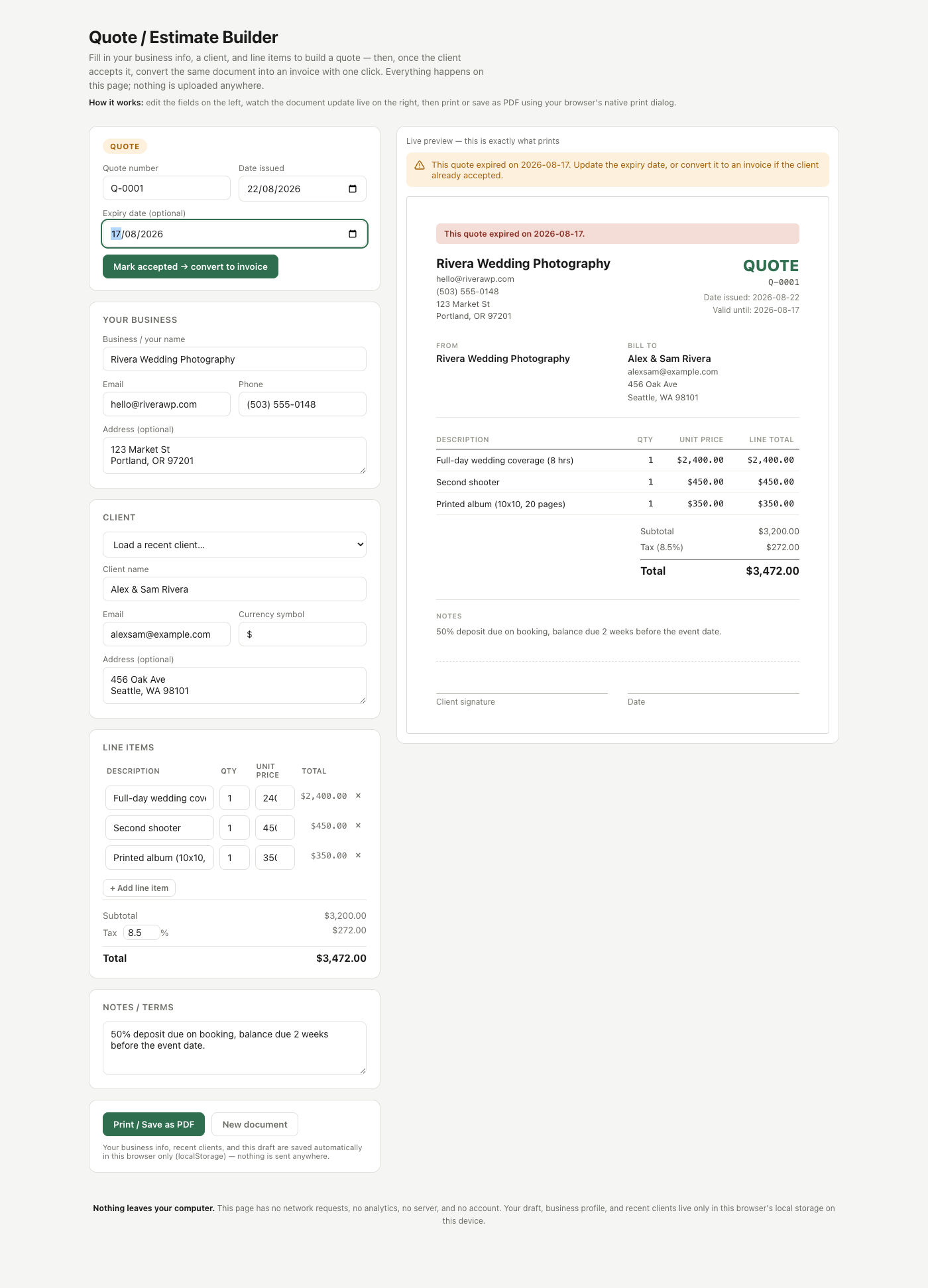 Quote / Estimate Builder