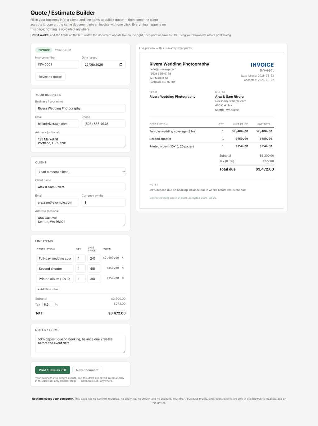 Quote / Estimate Builder