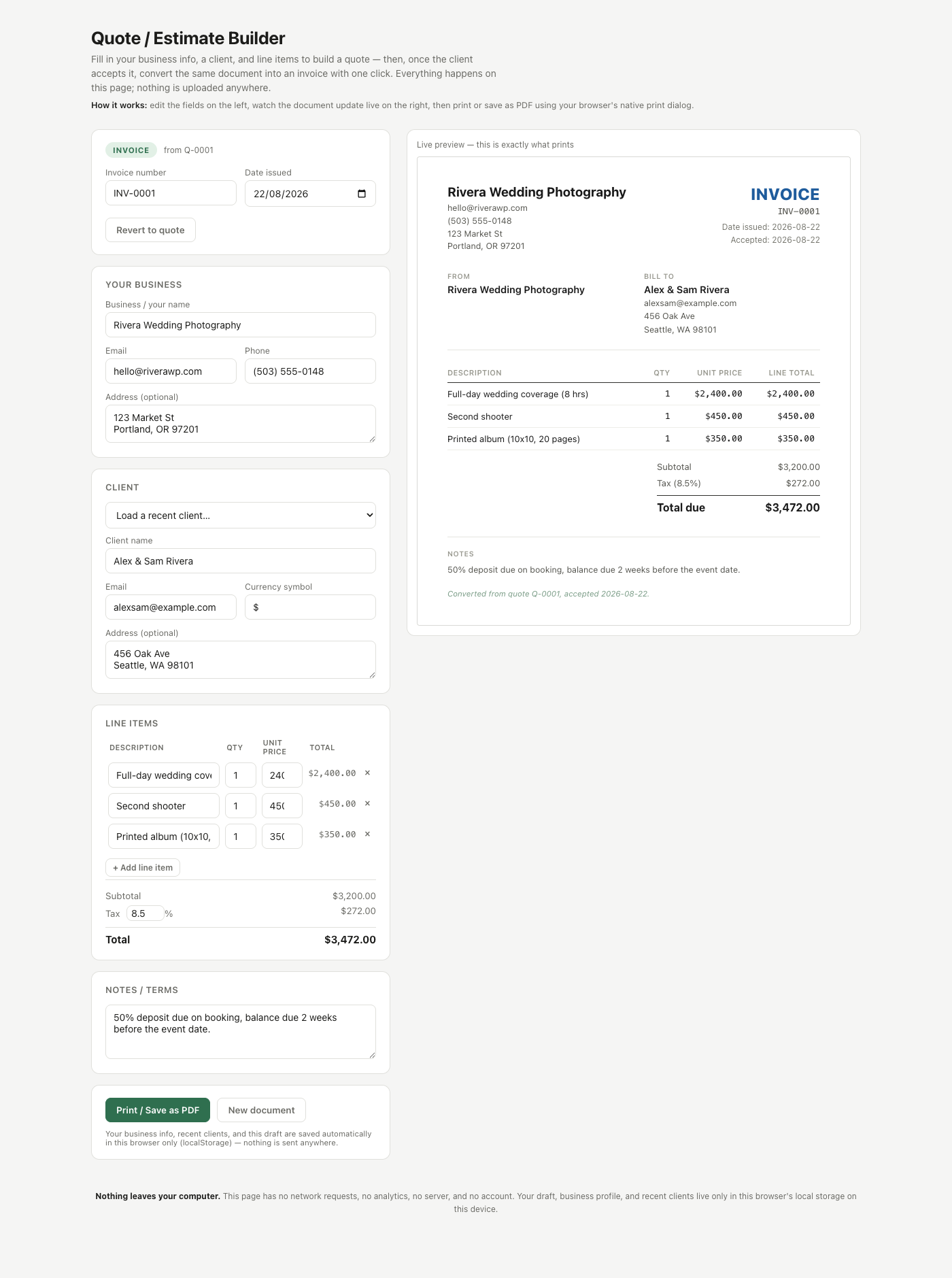 Quote / Estimate Builder