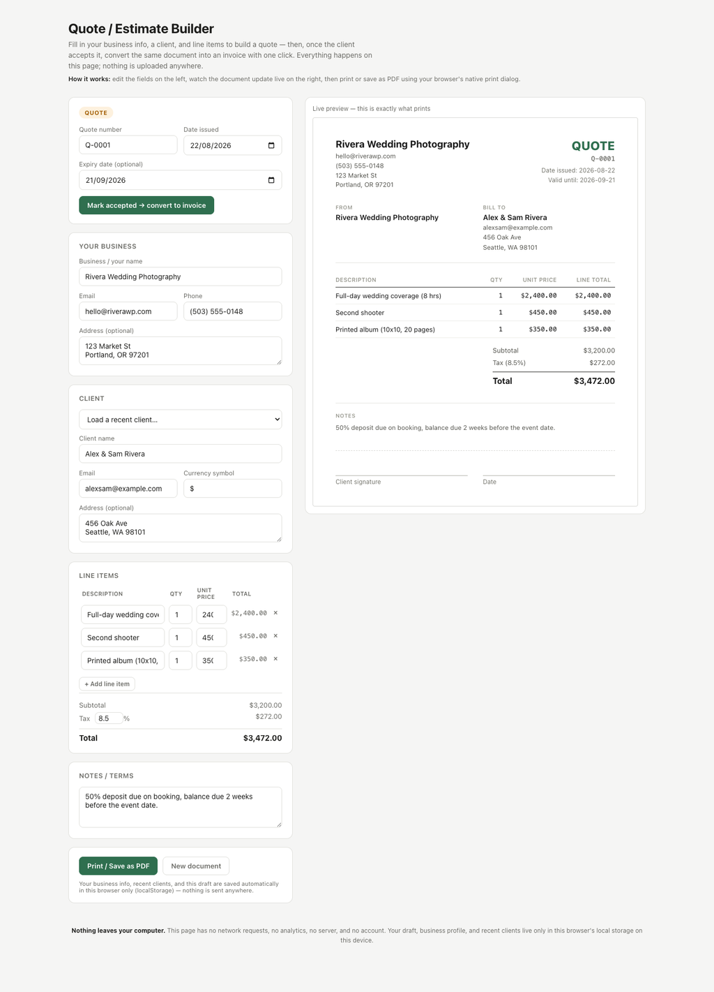 Quote / Estimate Builder
