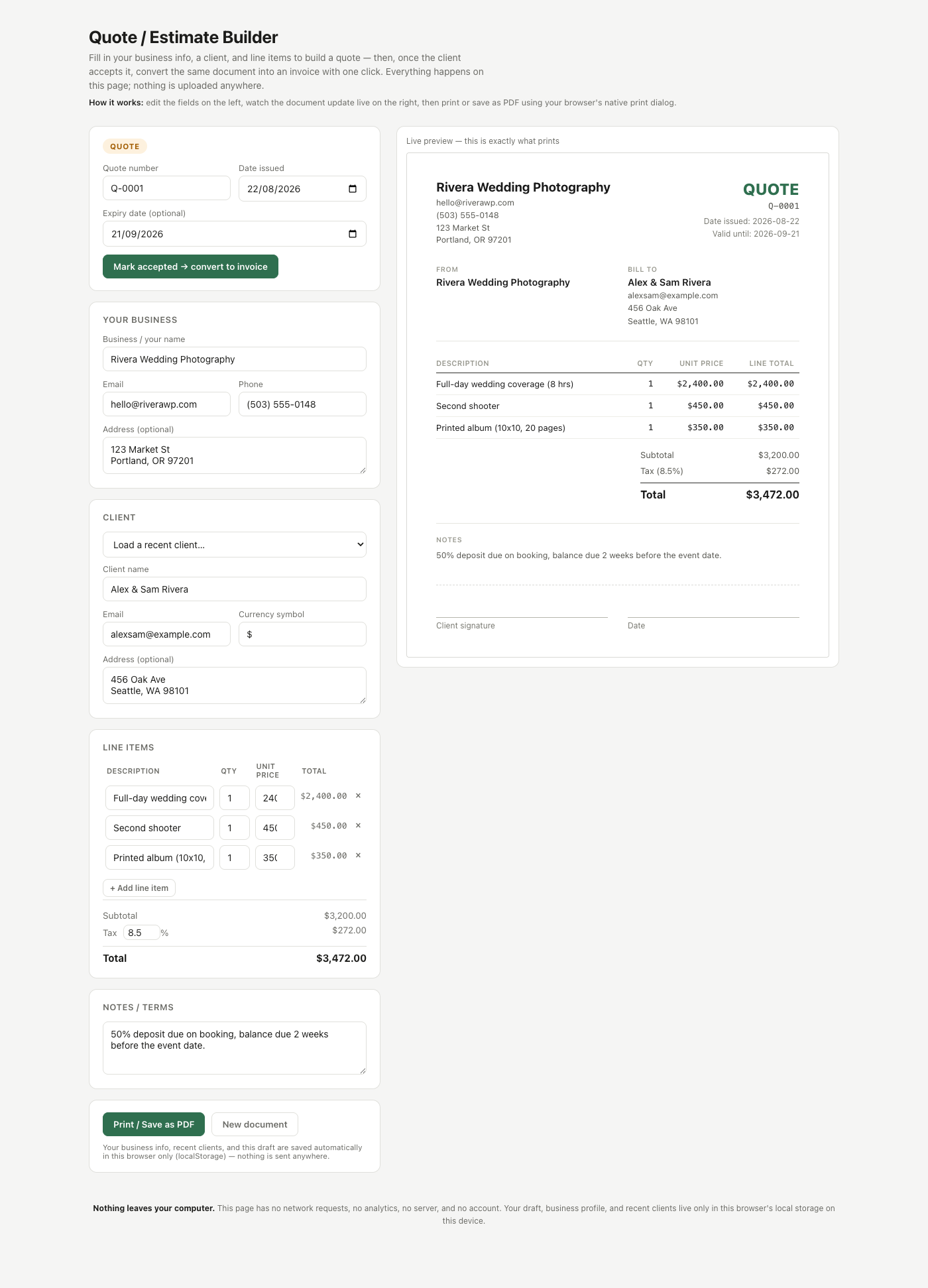 Quote / Estimate Builder