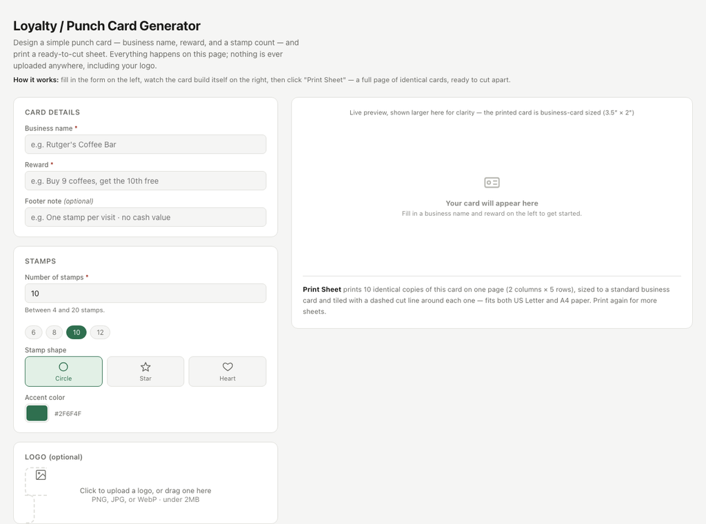 Loyalty / Punch Card Generator