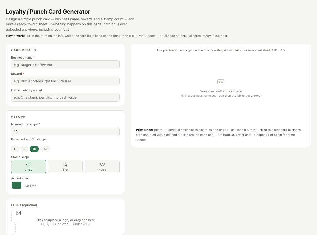 Loyalty / Punch Card Generator