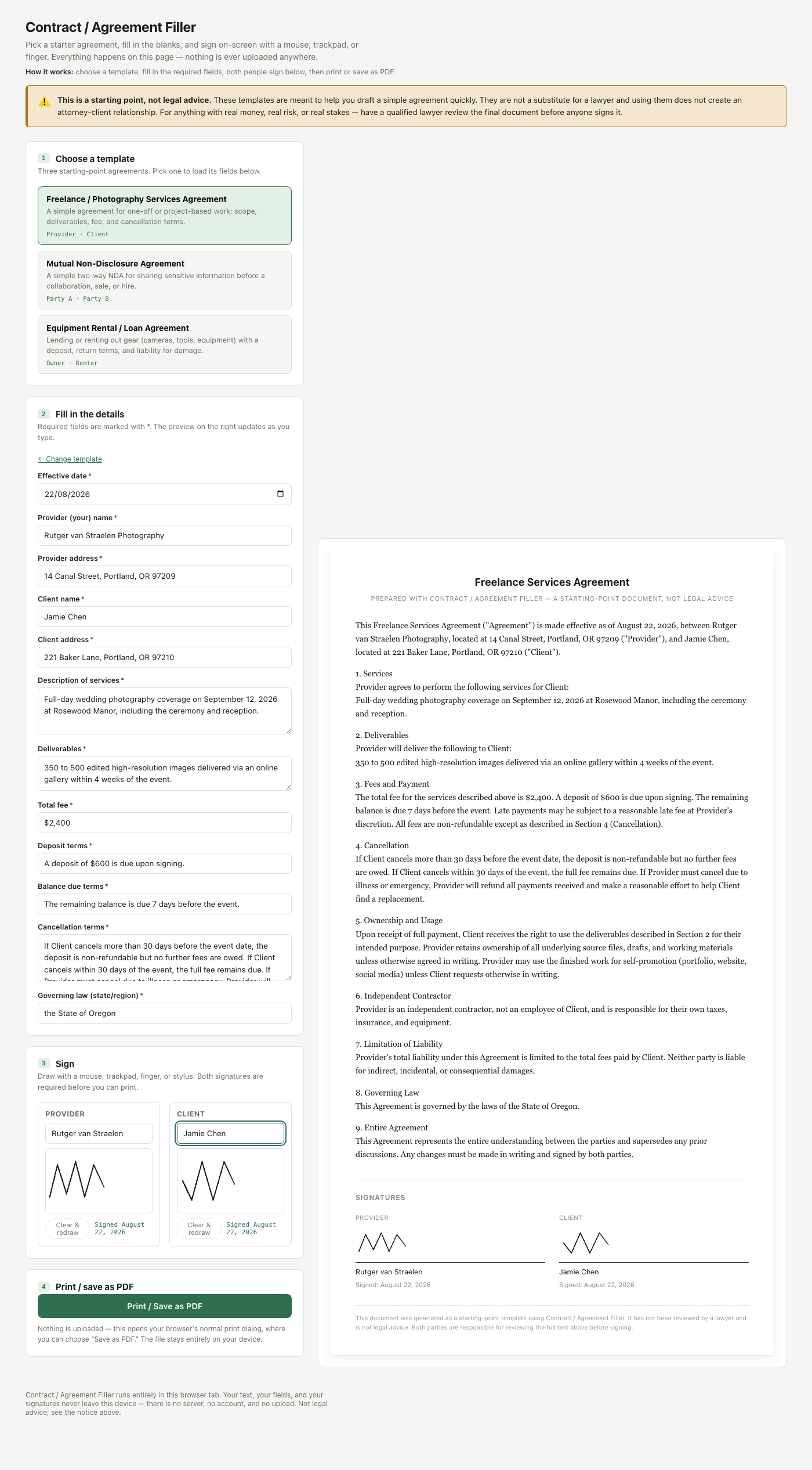 Contract / Agreement Filler