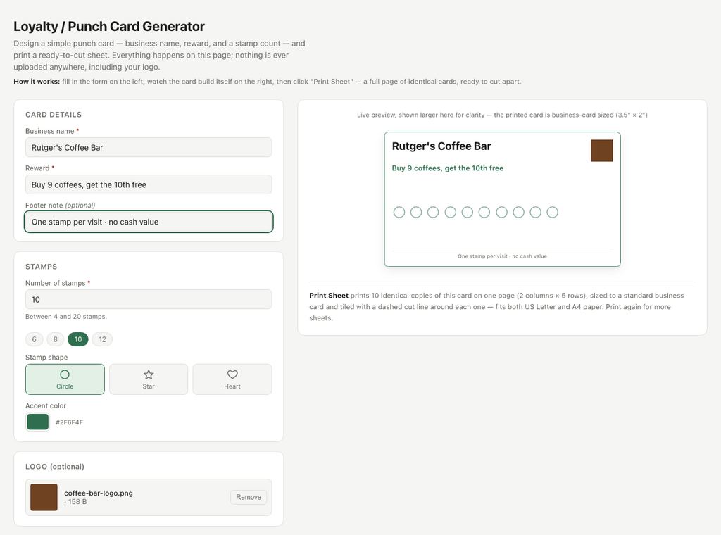 Loyalty / Punch Card Generator