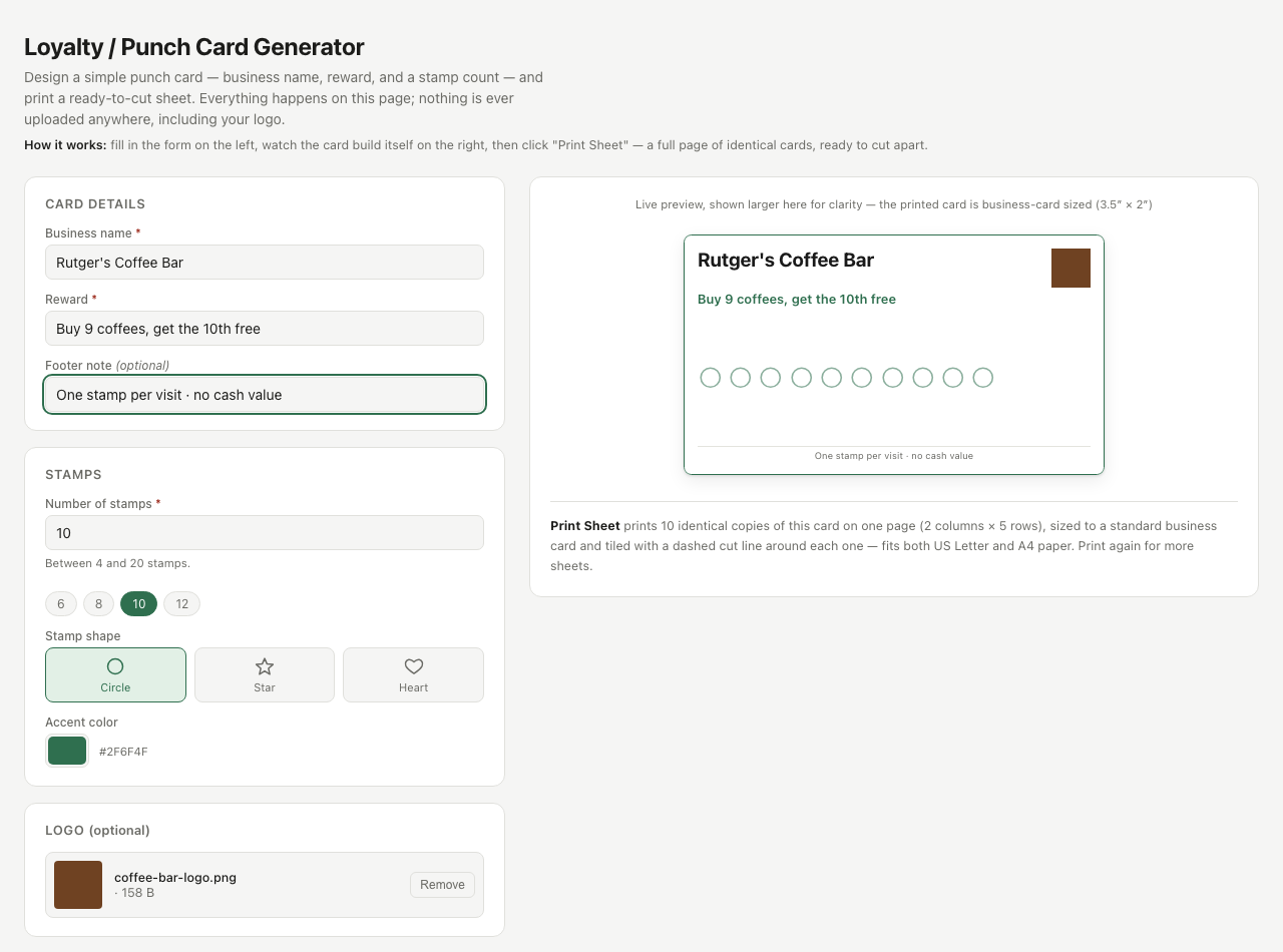 Loyalty / Punch Card Generator