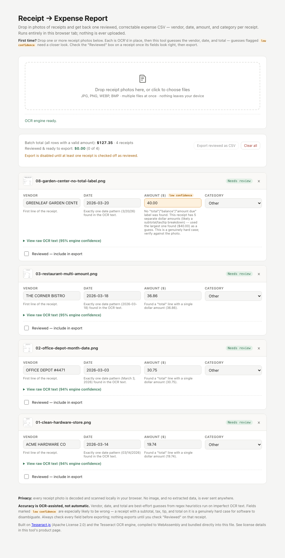 Receipt → Expense Report